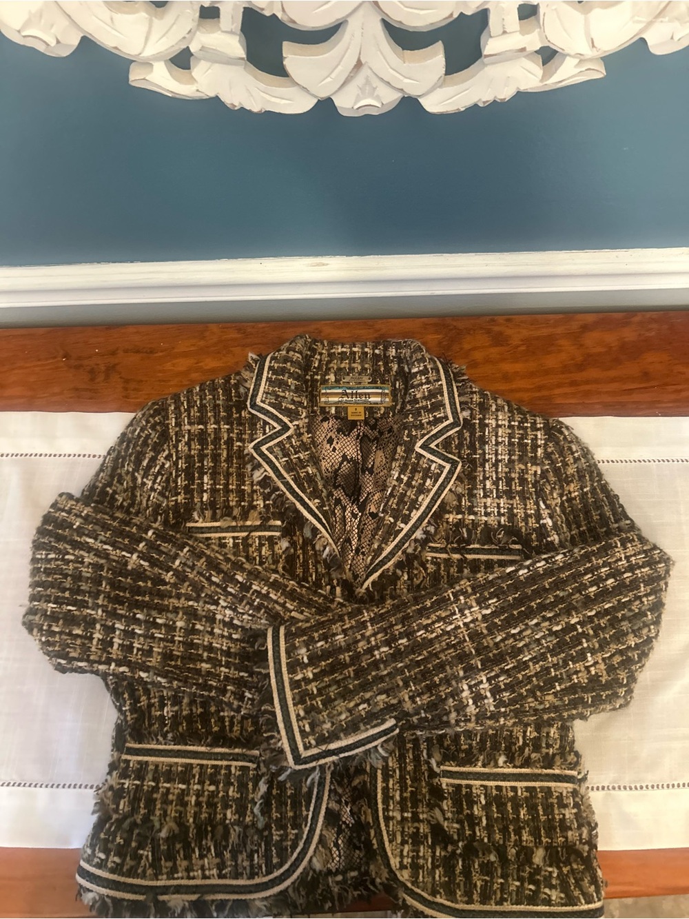 Allen B. By Allen Schwartz Brown Tweed Fringed Cropped Blazer - Picture 3 of 8